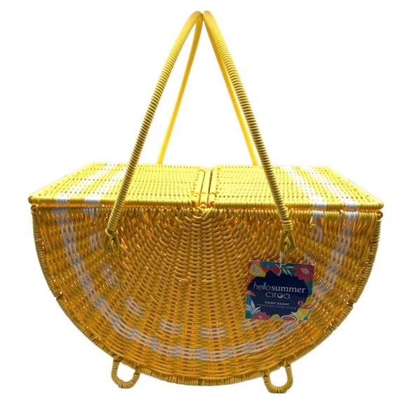 Ciroa Other - Ciroa Picnic Basket Sunny Yellow Wicker Resin Half Circle Hello Summer